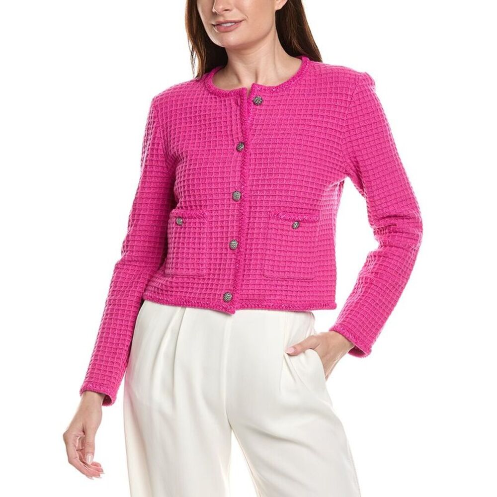 Milly Womens  Sade Glitter Textured Wool-Blend Cardigan, Pink